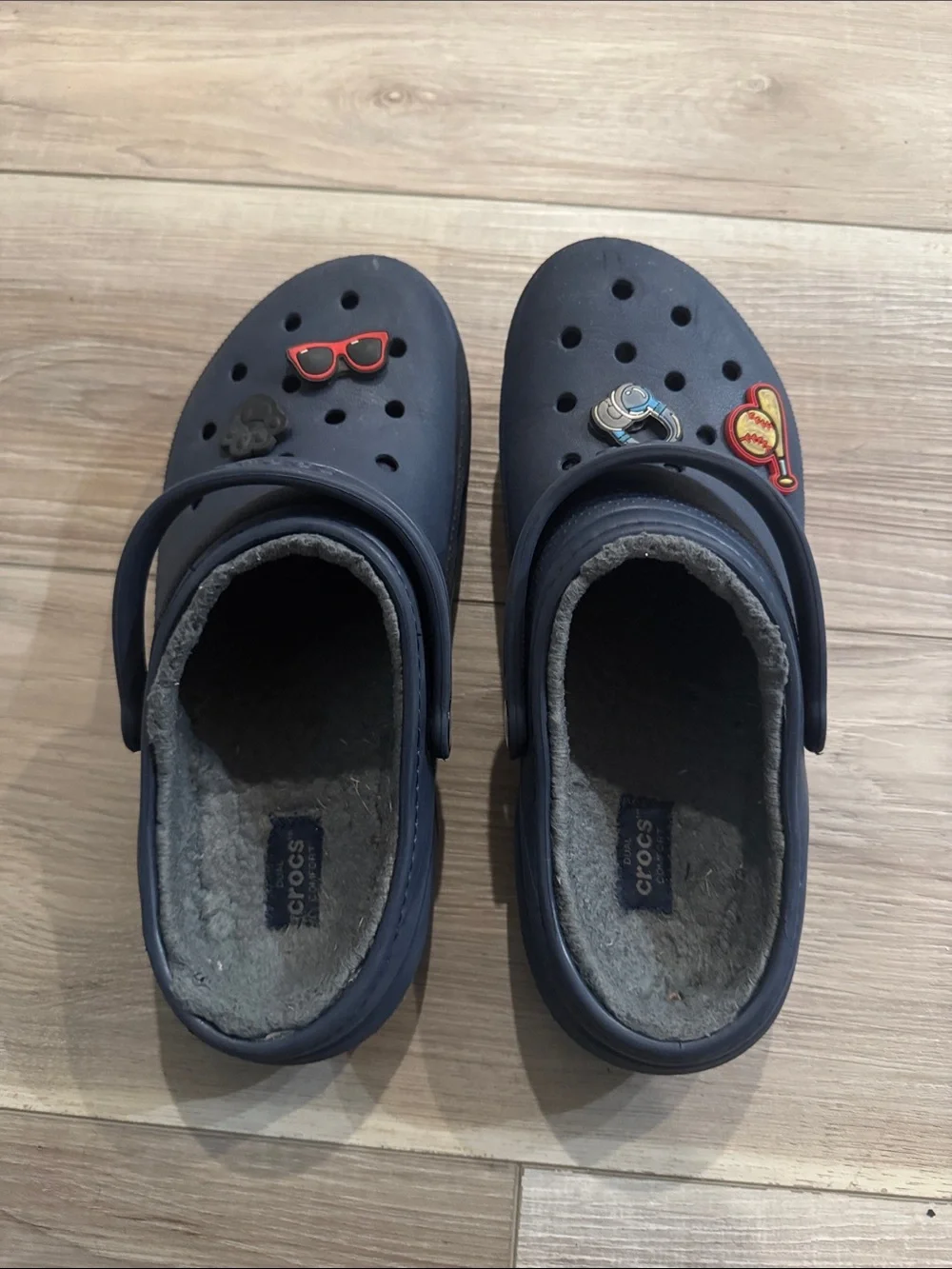 Kids Navy Fleece-Lined Clogs with Charms